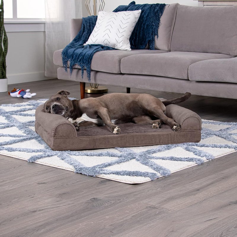 Furhaven Orthopedic Dog Bed for Large/Medium Dogs w/Removable Bolsters & Washable Cover, For Dogs Up to 55 lbs - Faux Fur & Velvet Sofa - Driftwood Brown, Large - Image 3