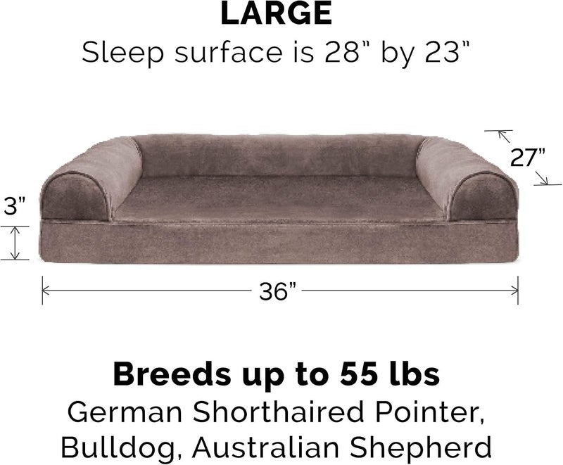 Furhaven Orthopedic Dog Bed for Large/Medium Dogs w/Removable Bolsters & Washable Cover, For Dogs Up to 55 lbs - Faux Fur & Velvet Sofa - Driftwood Brown, Large - Image 2