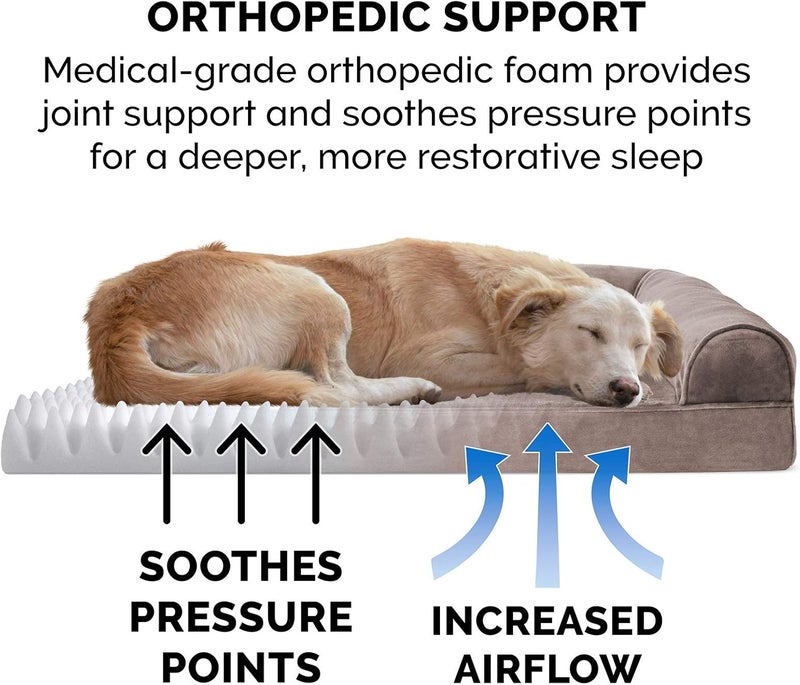 Furhaven Orthopedic Dog Bed for Large/Medium Dogs w/Removable Bolsters & Washable Cover, For Dogs Up to 55 lbs - Faux Fur & Velvet Sofa - Driftwood Brown, Large - Image 5