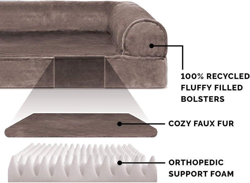 Furhaven Orthopedic Dog Bed for Large/Medium Dogs w/Removable Bolsters & Washable Cover, For Dogs Up to 55 lbs - Faux Fur & Velvet Sofa - Driftwood Brown, Large - Image 4