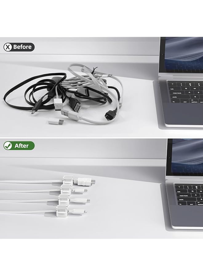 erorex Magnetic Cable Clips Adjustable Clear Cord Holder Organizer For Desk Management Strong Adhesive Charger Wire Keeper For Home Office Phone Car Wall Desktop Nightstand Pack Of 6 White - Image 3