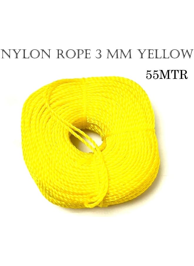 Biella 3mm Polyester Nylon Rope Solid Braided Twisted Ropes, 55mtr Durable And Strong All Purpose Twine Cord Rope String Thread Cord. (YELLOW)  - Image 2