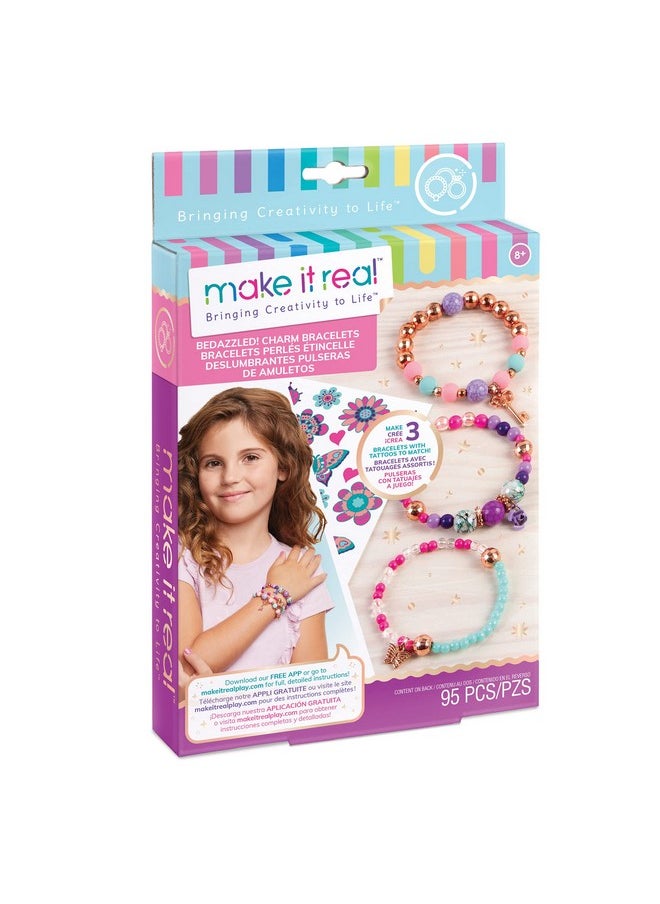 Make It Real Make It Real: Bedazzled! Charm Bracelets Kit - Blooming Creativity - Create 3 Unique Bracelets, 104 Pieces, Includes Play Tray, All-In-One, DIY Jewelry Kit, Tweens & Girls, Arts & Crafts, Ages 8+  - Image 1