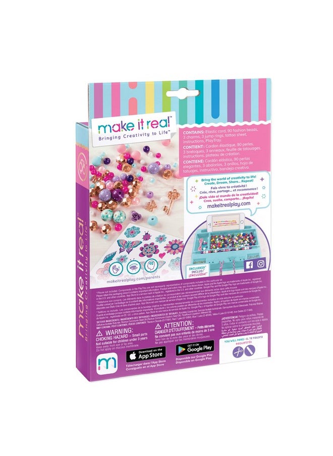 Make It Real Make It Real: Bedazzled! Charm Bracelets Kit - Blooming Creativity - Create 3 Unique Bracelets, 104 Pieces, Includes Play Tray, All-In-One, DIY Jewelry Kit, Tweens & Girls, Arts & Crafts, Ages 8+  - Image 2