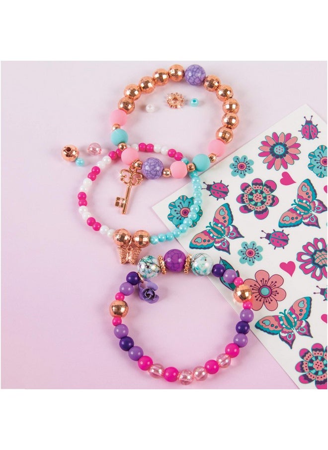 Make It Real Make It Real: Bedazzled! Charm Bracelets Kit - Blooming Creativity - Create 3 Unique Bracelets, 104 Pieces, Includes Play Tray, All-In-One, DIY Jewelry Kit, Tweens & Girls, Arts & Crafts, Ages 8+  - Image 4