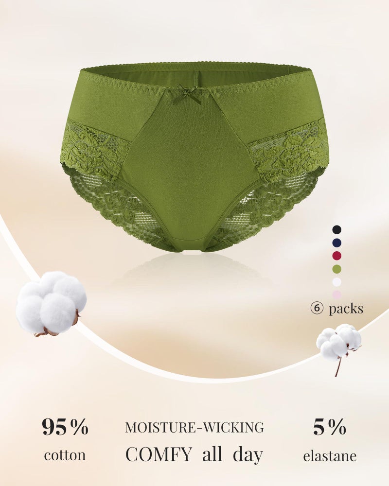 LEVAO Womens Underwear Cotton Bikini Panties Lace Stretch Cheeky Ladies Hipster Soft Briefs Multipack 6 Pack - Image 5