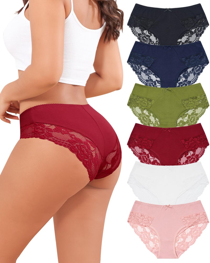 LEVAO Womens Underwear Cotton Bikini Panties Lace Stretch Cheeky Ladies Hipster Soft Briefs Multipack 6 Pack - Image 1