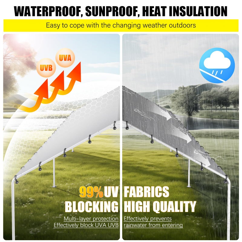 DWALE 10 x 20 Ft Carport,Replacement Canopy Cover Garage Top Tent Shelter Tarp,Grey with 48 Ball Bungee Cords Waterproof & UV Protected (Only Tarp Cover, Frame Not Include) - Image 4
