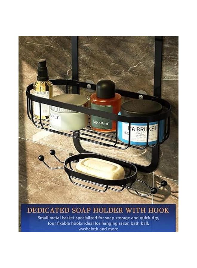 ميكسد منظم دش معلق للحمام من تراسل، سلة دش بارتفاع فوق الرأس مع خطافات لشفرات الحلاقة والإسفنجة، منظم من الستانلس ستيل المقاوم للصدأ، لون أسود - Image 4