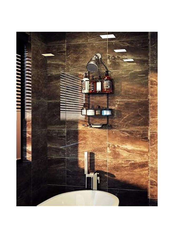 ميكسد منظم دش معلق للحمام من تراسل، سلة دش بارتفاع فوق الرأس مع خطافات لشفرات الحلاقة والإسفنجة، منظم من الستانلس ستيل المقاوم للصدأ، لون أسود - Image 5