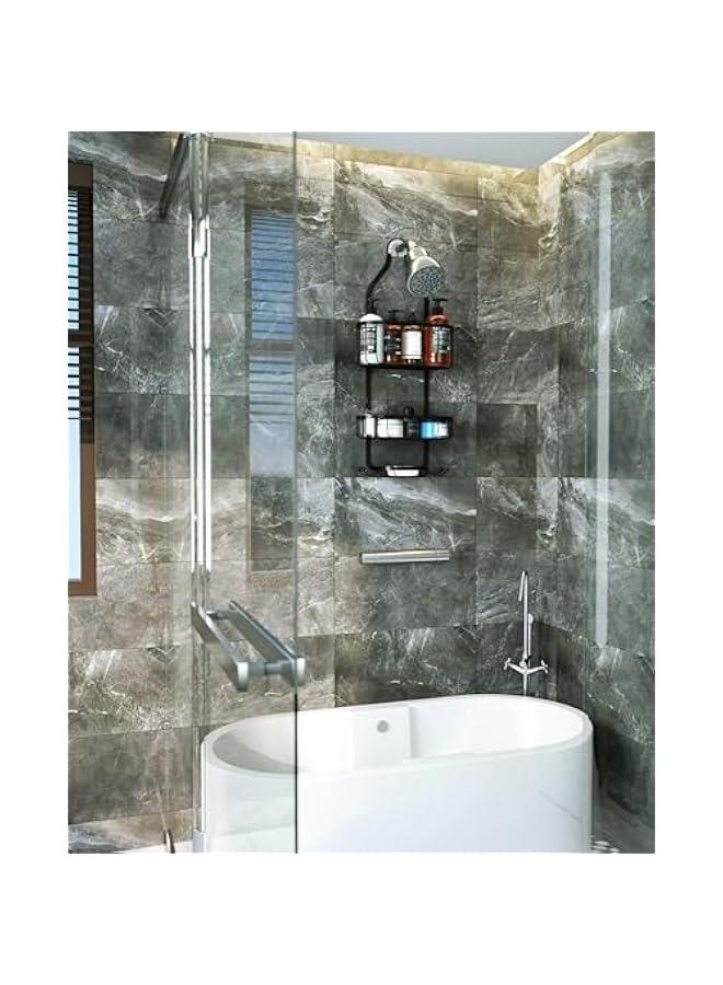 ميكسد منظم دش معلق للحمام من تراسل، سلة دش بارتفاع فوق الرأس مع خطافات لشفرات الحلاقة والإسفنجة، منظم من الستانلس ستيل المقاوم للصدأ، لون أسود - Image 2