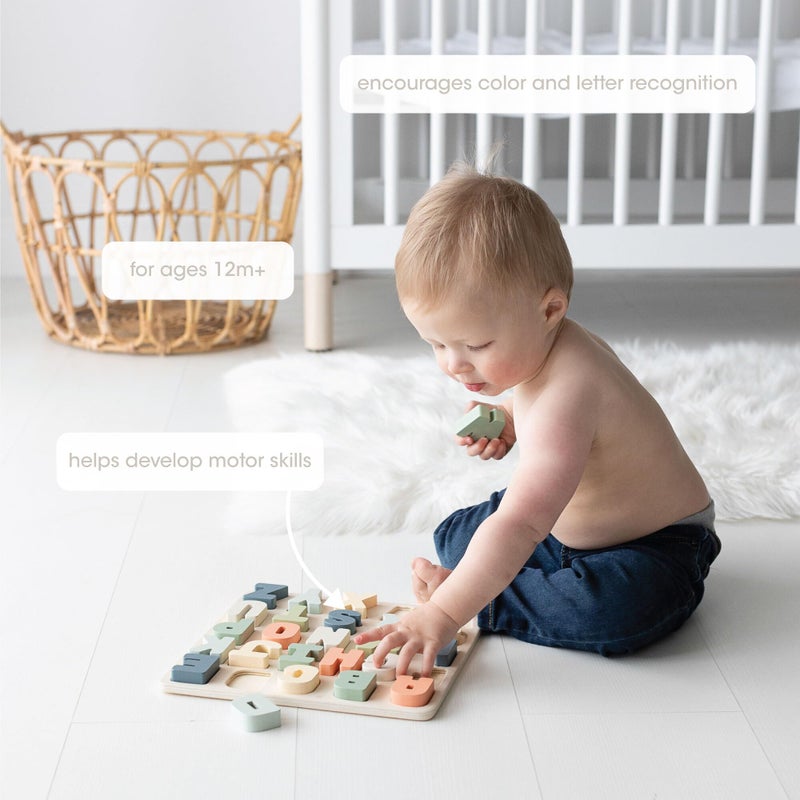 Pearhead Wooden Alphabet Puzzle Board, Colorful ABC Letters, Interactive Learning Educational Montessori Toy, Baby and Toddler Ages 1+ Years, Kids Ideas, Parent's Most Loved Toys - Image 3