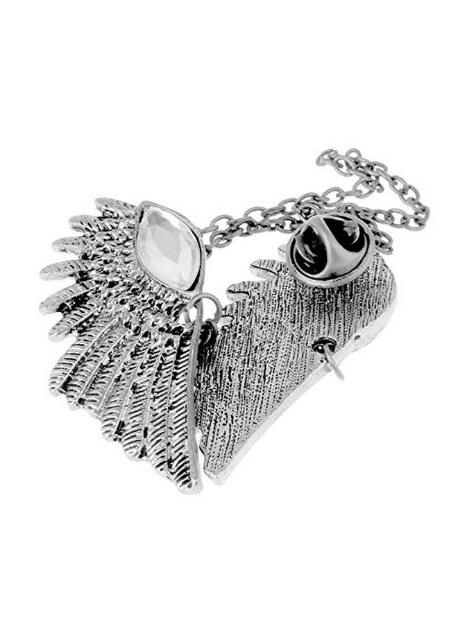 MUZHE Angel Wings Brooch Pin Metal Feather Tassel Chain Pin Sweater Shawl Chain Clips Cardigan Collar Holder Brooch Pins Clip Wedding Fancy Clothing Accessories Gift(Silver) - Image 3