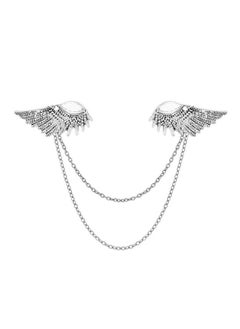 MUZHE Angel Wings Brooch Pin Metal Feather Tassel Chain Pin Sweater Shawl Chain Clips Cardigan Collar Holder Brooch Pins Clip Wedding Fancy Clothing Accessories Gift(Silver)  - Image 1