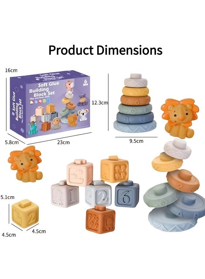 جني ثروة مكعبات بناء للأطفال، مكعبات بناء ناعمة من السيليكون، ألعاب تعليمية لتكديس الحيوانات والأرقام مناسبة للأطفال الرضع، مكعبات ألغاز منقوشة برسوم كرتونية، ألعاب حسية للأطفال، مكعبات تكديس ثلاثية الأبعاد، مكعبات، مكعبات تكديس تعليمية للأطفال. - Image 2