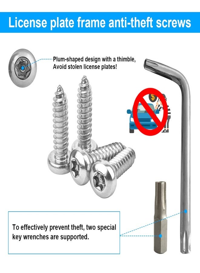 YALOK Anti Theft License Plate Screws Kits- Rustproof Stainless Steel Car Tag Plate Mounting Hardware, M6 (1/4") Tamper Proof Fastener Nut, Caps Cover for Front Rear Frame Holder Mounting（AT-Silver/4） - Image 2