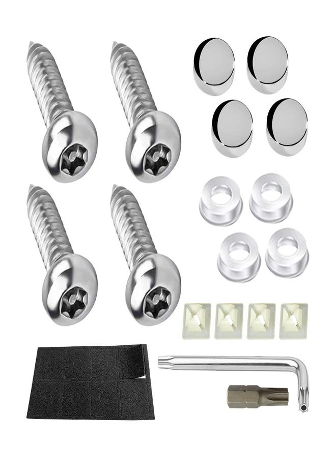 YALOK Anti Theft License Plate Screws Kits- Rustproof Stainless Steel Car Tag Plate Mounting Hardware, M6 (1/4") Tamper Proof Fastener Nut, Caps Cover for Front Rear Frame Holder Mounting（AT-Silver/4） - Image 1