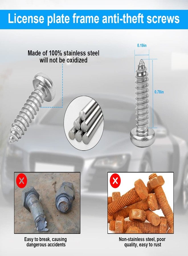 YALOK Anti Theft License Plate Screws Kits- Rustproof Stainless Steel Car Tag Plate Mounting Hardware, M6 (1/4") Tamper Proof Fastener Nut, Caps Cover for Front Rear Frame Holder Mounting（AT-Silver/4） - Image 3
