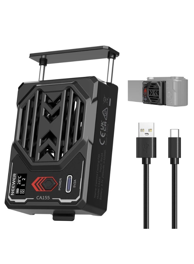 NEEWER CA155 Camera Cooling Fan with Battery – Adjustable Spring Clip, Display, Low/High Speed, Type-C PD Fast Charging, Compatible with DSLR & Mirrorless Cameras - Image 1