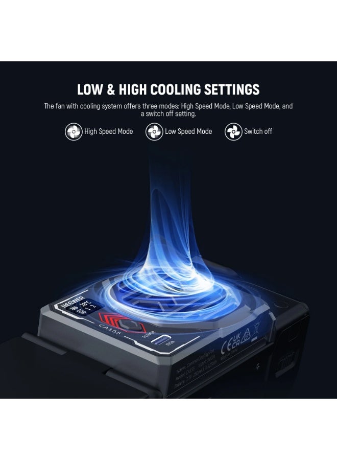 NEEWER CA155 Camera Cooling Fan with Battery – Adjustable Spring Clip, Display, Low/High Speed, Type-C PD Fast Charging, Compatible with DSLR & Mirrorless Cameras - Image 4