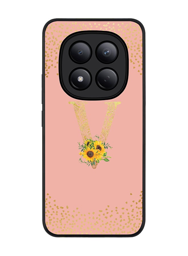 For Xiaomi Redmi Note 15 Pro 4G Case,Slim fit Camera Protection, Shockproof Thin Phone cover  - Custom Floral Monogram - V  (Rose Pink )