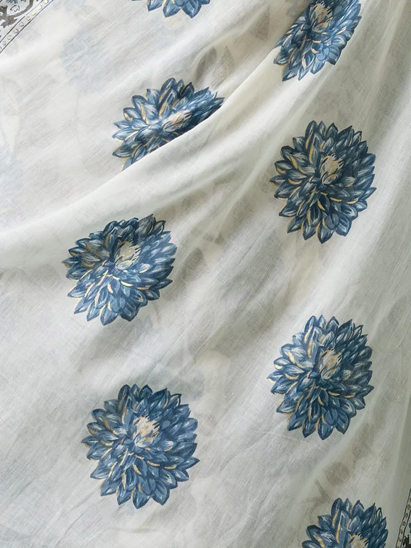 globus Women Blue Allover Floral Printed V-Neck Lace Insert Anarkali Kurta With Pant & Dupatta Set