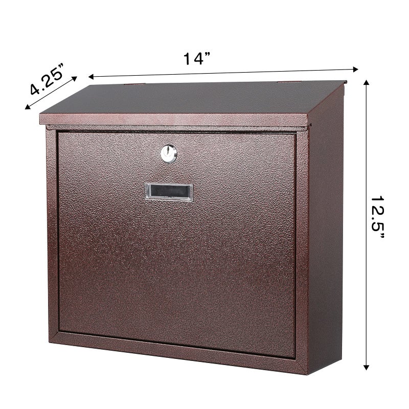xydled Mail Boxes with Key Lock,Locking Mailbox Wall Mounted, Large Capacity, Galvanized Steel Cover Metal Postbox for House, 14 X 12.5 X 4.25 Inch,Bronze - Image 5
