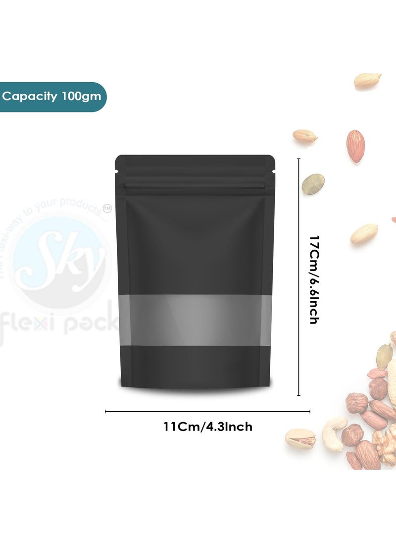SKY FLEXI PACK SKY FLEXI PACK Ziplock Matte Finish Polyester Pouch 11 x 17cm Black Pack of 5 Airtight Reusable Waterproof Stand Up MultiPurpose Storage Bags with Transparent Window Capacity 100gm  - Image 2