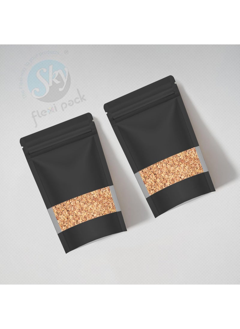 SKY FLEXI PACK SKY FLEXI PACK Ziplock Matte Finish Polyester Pouch 11 x 17cm Black Pack of 5 Airtight Reusable Waterproof Stand Up MultiPurpose Storage Bags with Transparent Window Capacity 100gm  - Image 5