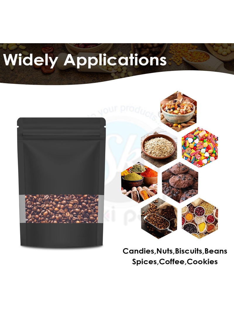SKY FLEXI PACK SKY FLEXI PACK Ziplock Matte Finish Polyester Pouch 11 x 17cm Black Pack of 5 Airtight Reusable Waterproof Stand Up MultiPurpose Storage Bags with Transparent Window Capacity 100gm  - Image 4