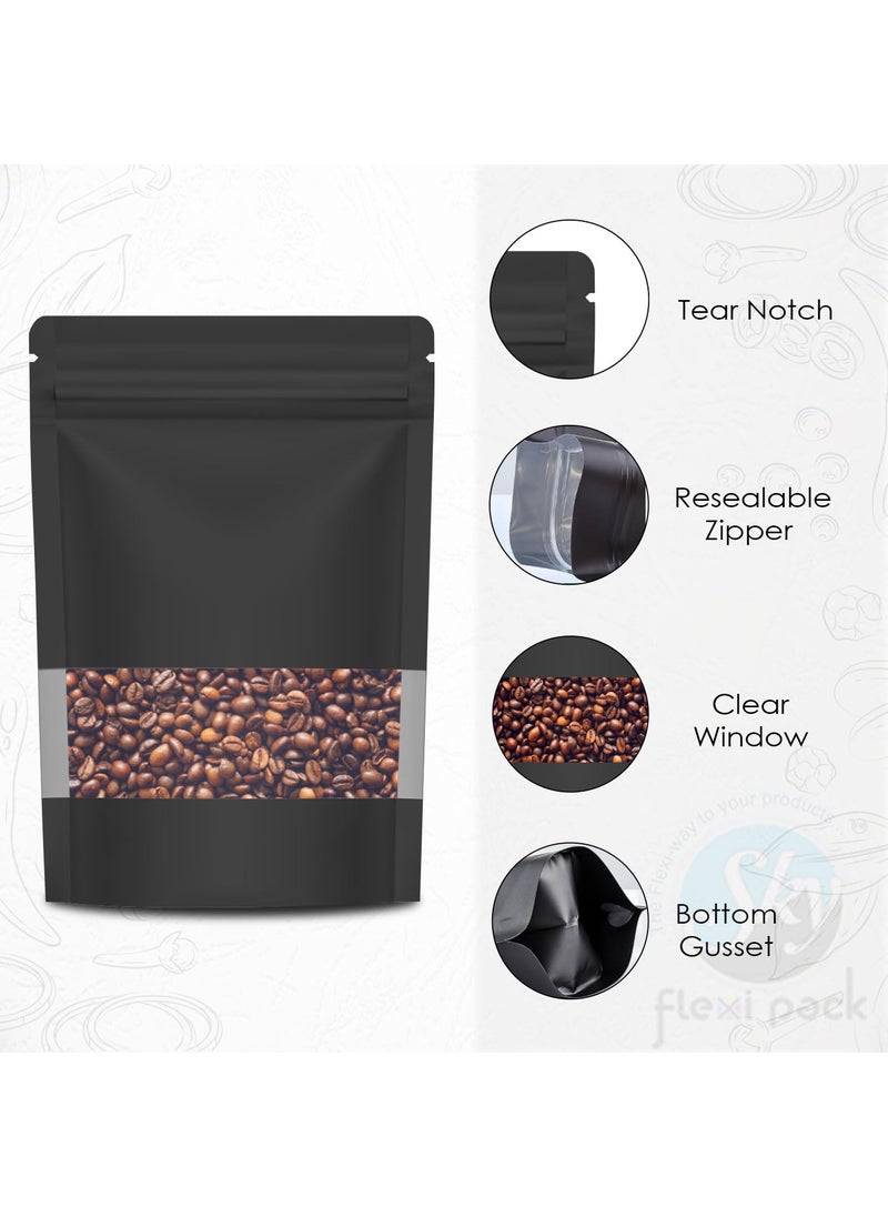 SKY FLEXI PACK SKY FLEXI PACK Ziplock Matte Finish Polyester Pouch 11 x 17cm Black Pack of 5 Airtight Reusable Waterproof Stand Up MultiPurpose Storage Bags with Transparent Window Capacity 100gm  - Image 3