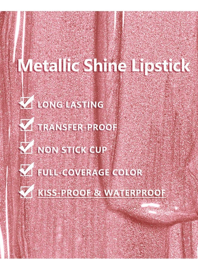 MAKI YIKA Pink Nude Lipstick For Women Metallic Lipsticks Glitter Long Lasting Lipstick No Smudge No Transfer Liquid Lip Gloss (Br017 Love Fighter) - Image 2