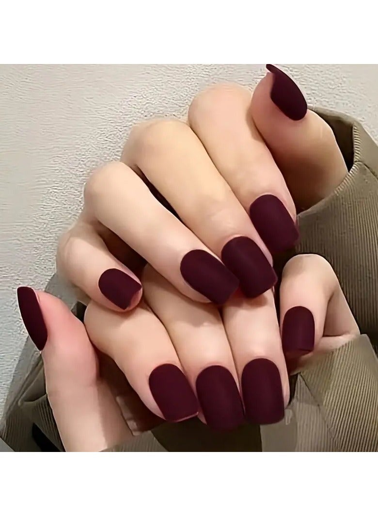 Goolsky 24PCS Solid Color Press On Nails Medium Long Square Glue On Nails, Short Fake Nails Kit Acrylic Pure Matte Color Gel Nails Set Natural Fingernails Manicure For Women Girls  - Image 1