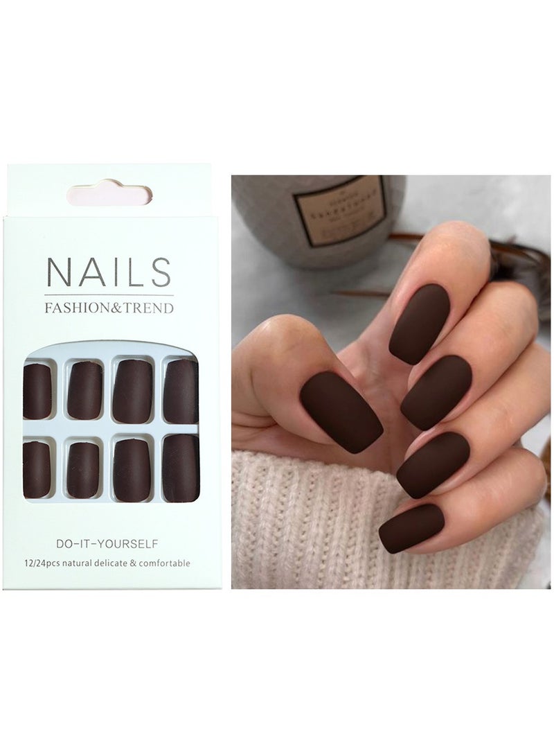 Goolsky 24PCS Solid Color Press On Nails Medium Long Square Glue On Nails, Short Fake Nails Kit Acrylic Pure Matte Color Gel Nails Set Natural Fingernails Manicure For Women Girls  - Image 2