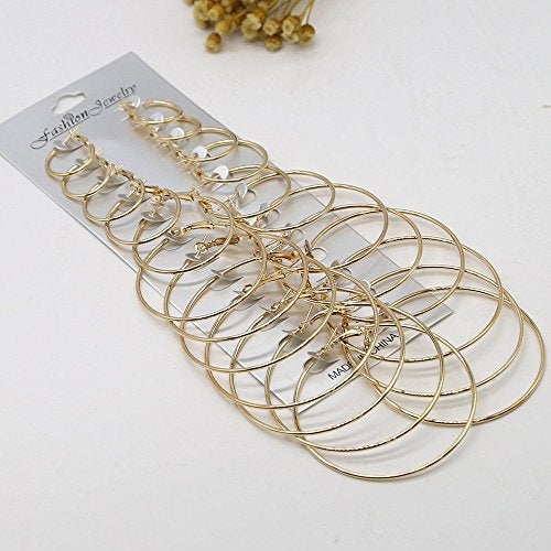 Newless 12 Pairs Hoop Earrings Set Big Circle Earring Fashion Jewelry for Women Girls,Dia 2-7.5cm (Gold) - Image 2