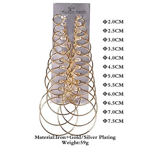 Newless 12 Pairs Hoop Earrings Set Big Circle Earring Fashion Jewelry for Women Girls,Dia 2-7.5cm (Gold) - Image 3