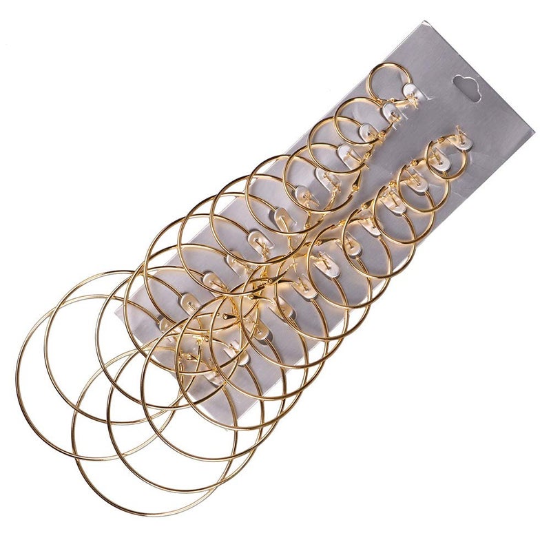 Newless 12 Pairs Hoop Earrings Set Big Circle Earring Fashion Jewelry for Women Girls,Dia 2-7.5cm (Gold) - Image 4