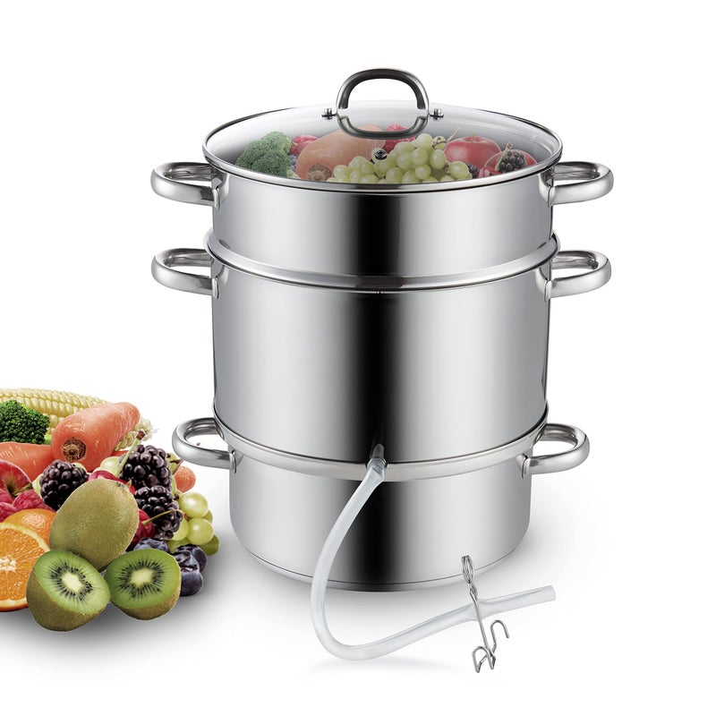 Cooks Standard Canning Juice Steamer Extractor Fruit Vegetables for Making Jelly Sauces 11Quart Stainless Steel Multipot with Glass Lid Clamp 2Pcs Hose
