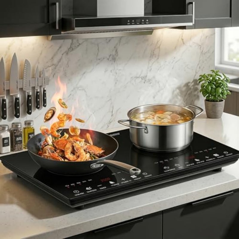 Double Induction Hob, Portable Induction Cooker, Black Glass Plate, 3500W, Independent Touch Control, 8 to10 Power Levels, 10 Temperature Setting, 3 Hour Timer, 11 functional modes, with Plug - Image 2