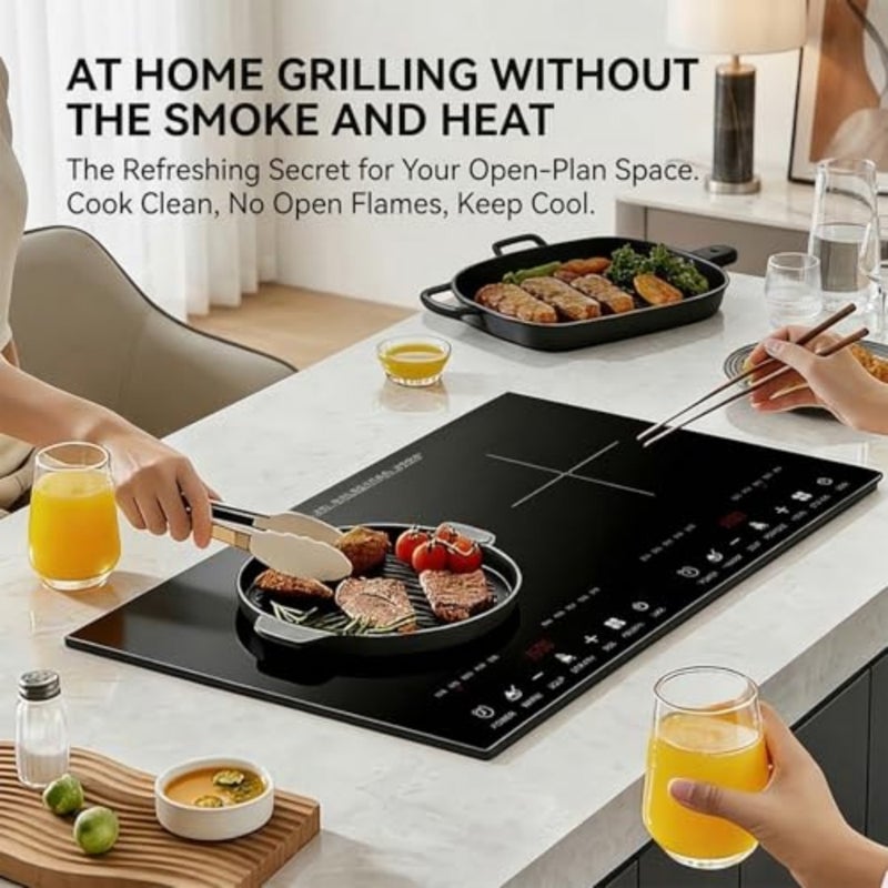 Double Induction Hob, Portable Induction Cooker, Black Glass Plate, 3500W, Independent Touch Control, 8 to10 Power Levels, 10 Temperature Setting, 3 Hour Timer, 11 functional modes, with Plug - Image 4