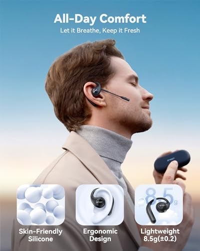 EMEET AirFlow Open Ear Headphones with Mic Bluetooth 53 Wireless Headsets with Detachable Microphone ENC Noise Cancelling Multipoint Pairing Ultra Comfort Wireless Earbuds for Work home office - Image 3