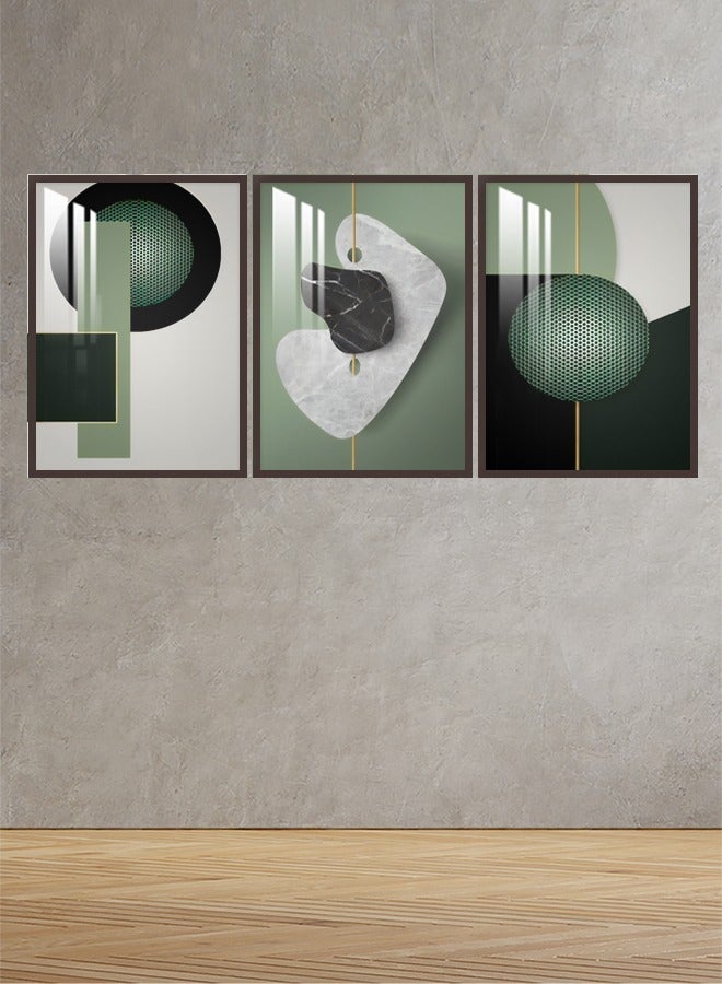 ماركتنا ثلاث لوحات جدارية150x70سم مع برواز بني وطبقة اكريلك شفاف بتصميم تجريدي - Image 1