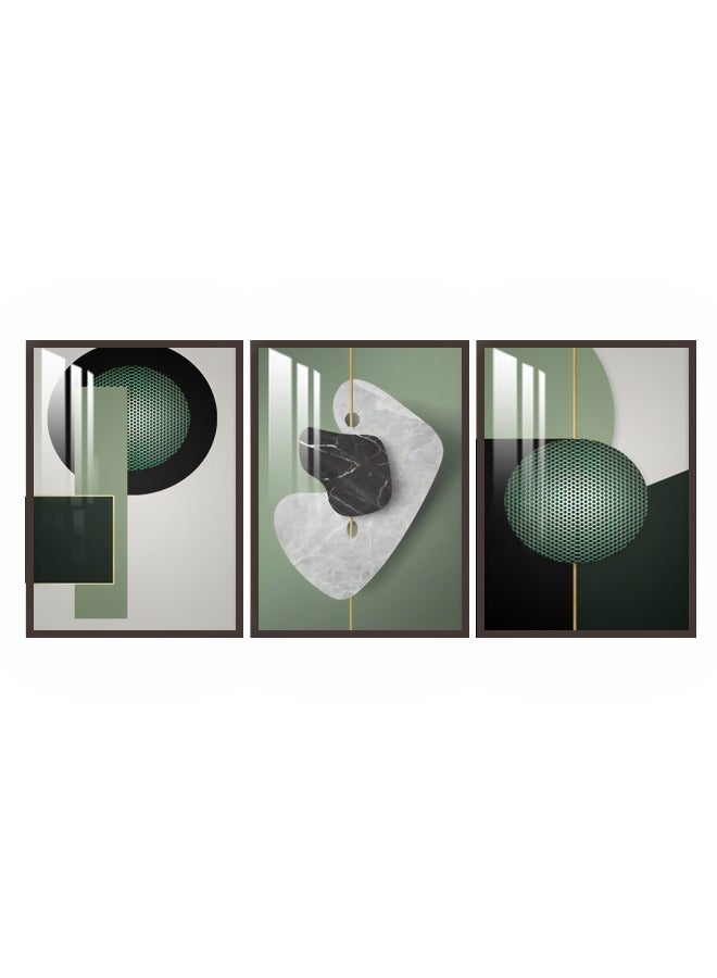 ماركتنا ثلاث لوحات جدارية150x70سم مع برواز بني وطبقة اكريلك شفاف بتصميم تجريدي - Image 2
