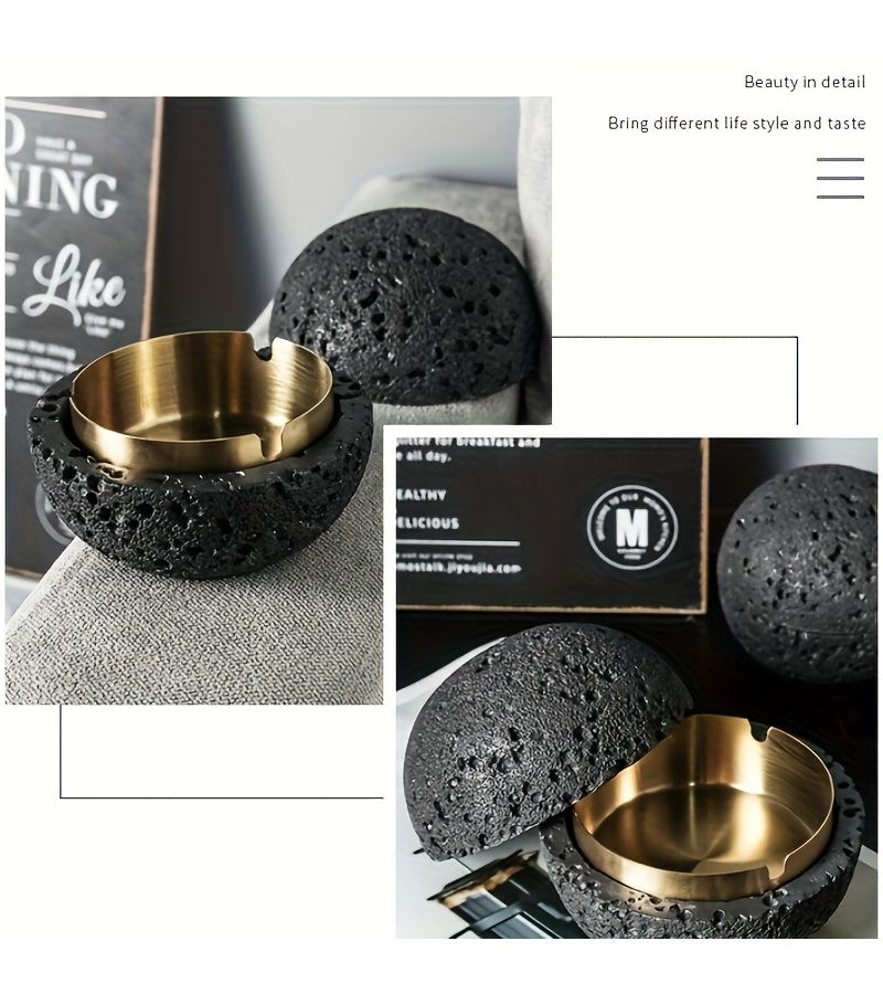 Nordic Industrial Minimalist Concrete Ashtray Gray Small Capacity Artisan Made Natural Texture Removable Stainless Steel Bowl Anti Fly Ash Lid Easy Clean Durable Outdoor Indoor Decor for Living Room Bar Office Father Day Christmas Housewarming Gift - Image 4