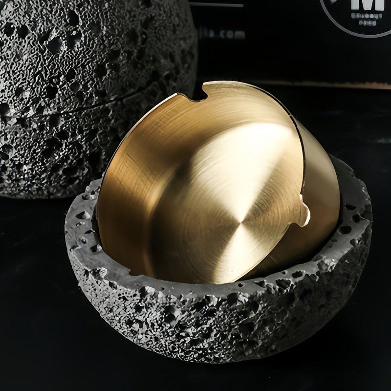 Nordic Industrial Minimalist Concrete Ashtray Gray Small Capacity Artisan Made Natural Texture Removable Stainless Steel Bowl Anti Fly Ash Lid Easy Clean Durable Outdoor Indoor Decor for Living Room Bar Office Father Day Christmas Housewarming Gift - Image 2