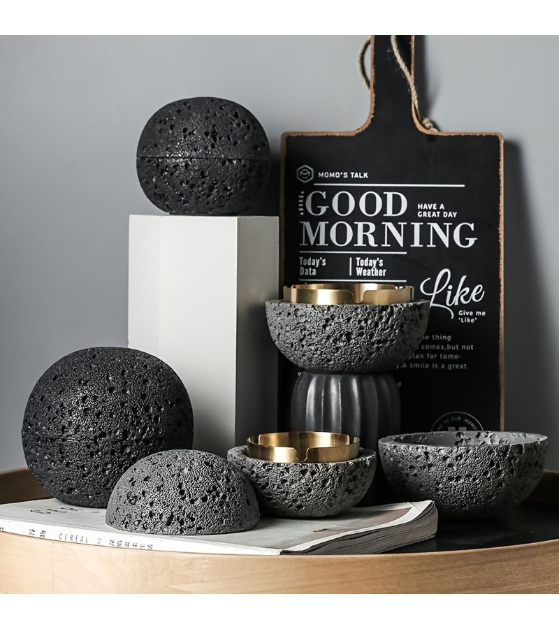 Nordic Industrial Minimalist Concrete Ashtray Gray Small Capacity Artisan Made Natural Texture Removable Stainless Steel Bowl Anti Fly Ash Lid Easy Clean Durable Outdoor Indoor Decor for Living Room Bar Office Father Day Christmas Housewarming Gift - Image 3