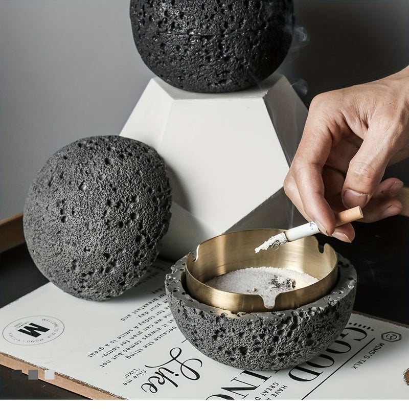 Nordic Industrial Minimalist Concrete Ashtray Gray Small Capacity Artisan Made Natural Texture Removable Stainless Steel Bowl Anti Fly Ash Lid Easy Clean Durable Outdoor Indoor Decor for Living Room Bar Office Father Day Christmas Housewarming Gift - Image 1