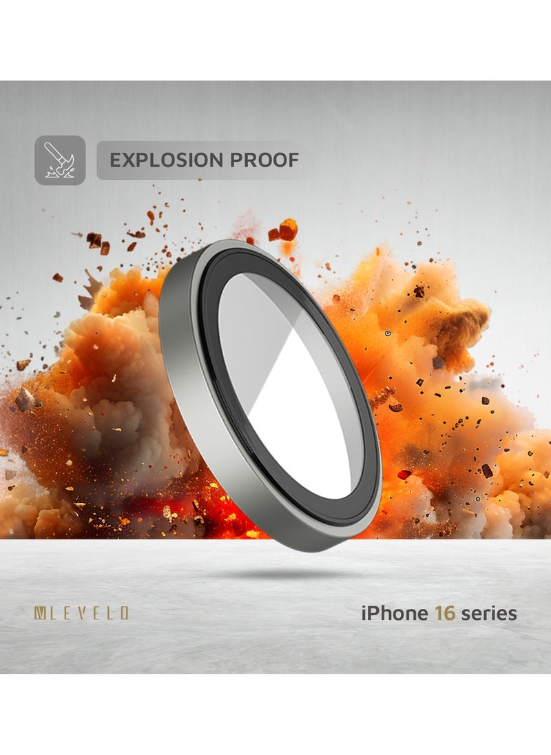 LEVELO - Trio Lens Protector for iPhone 16 Pro/Pro Max / Anti Fingerprint / 9H Hardness Glass / Double Sided Anti Reflection and Durable Camera lens Protector - Titanium - Image 1
