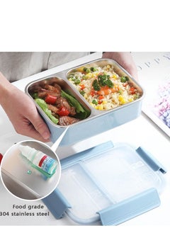 Brain Giggles Brain Giggles Stainless Steel 2 Compartments Lunch Box with Removable Inner Tray Insulated Leak Proof Lunch Box for Kids Adults - Multifunctional Air Tight Food Container - Blue  - Image 3