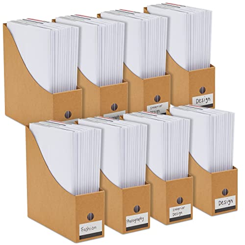 Juvale Corrugated Cardboard Magazine Holder - 3.5 x 10.2 x 10.6 in, Brown, 8-Pack - Magazine File Holder & Document Organizer with Removable Labels - Image 1